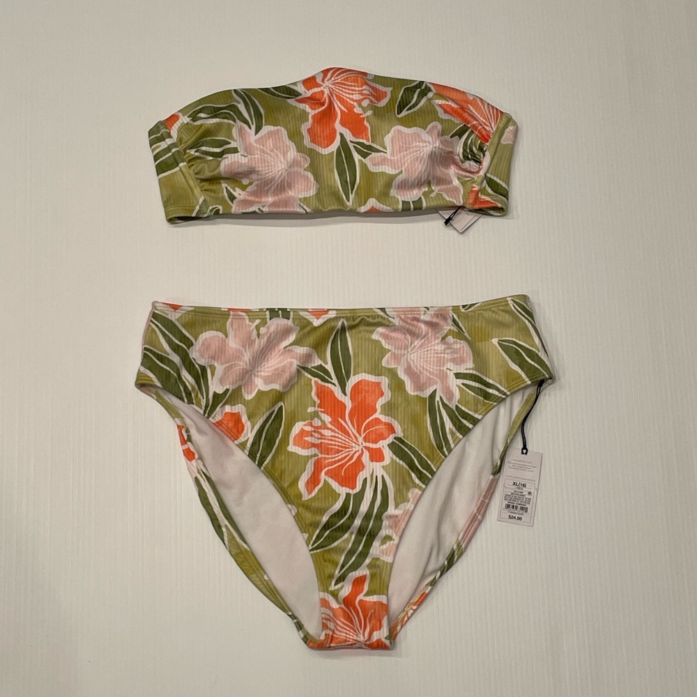 Shade & Shore Green and Orange Floral Bikini